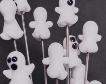 Halloween 1pc GHOST Spooky Handmade mini-sculpture  Bowl Poker PokeysGlass 5&quot; Plant Stake glass pipes Party decor USA pipe poker accessory