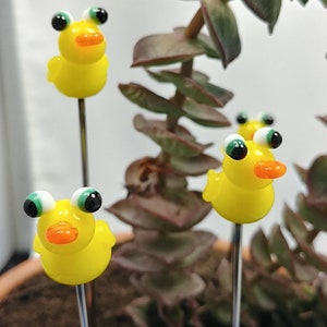 4 inch Pipe POKER TOOL  1pc Yellow rubber ducky style 1pc Glass mini Plant succulent stick PokeysGlass bowl poke smokers accessor
