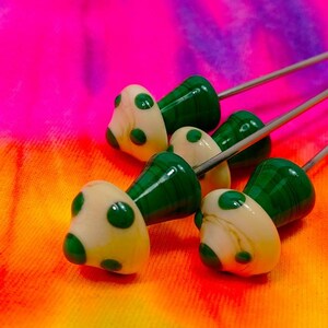 ONE Ivory and Green Glass Mushroom bowl poker PokeysGlass pipe poke tool smoke access steel rod glass mushroom mini sculpture OG POKEY