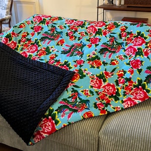 Plaid, bout de lit ou assise de canapé Pivoines rembourrée en coton et minky 10 tailles image 6