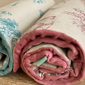 “Toile de Jouy” blanket padded with cotton and minky, 2 colors and 4 sizes