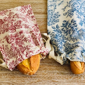 Bolsa de pan o granel toile de Jouy 3 tamaños y 2 colores con bolsa interior opcional imagen 1