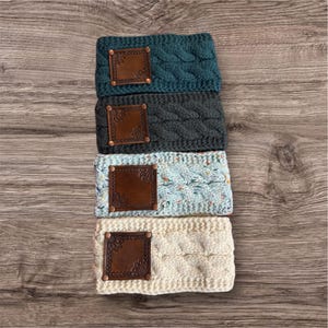 Sherpa lined winter headband Sunflower Tooled leather patch