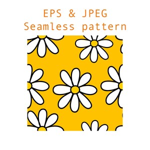 daisy flowers seamless hand drawn pattern vector