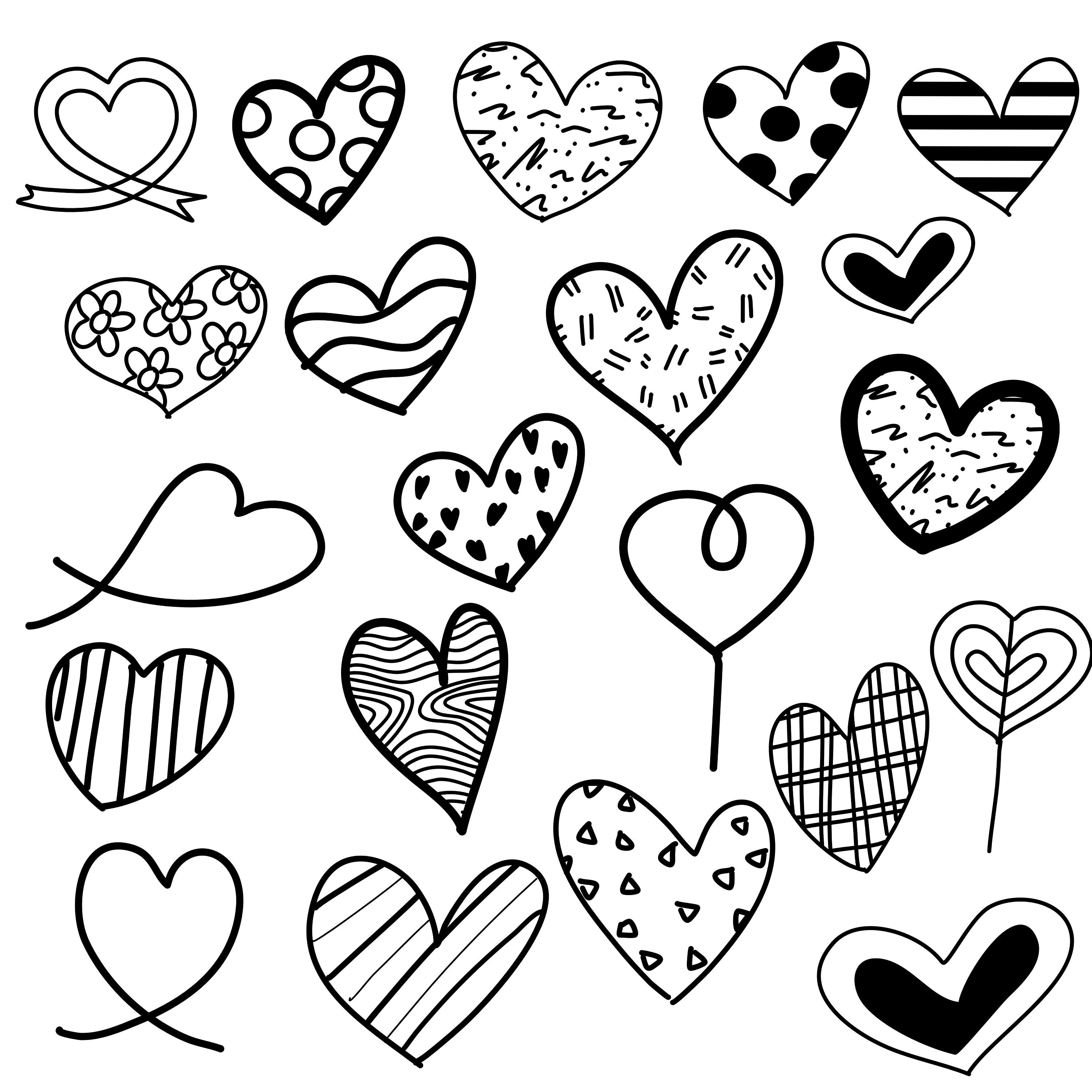 Doodle Hearts Hand Drawn Cartoon Set - Etsy