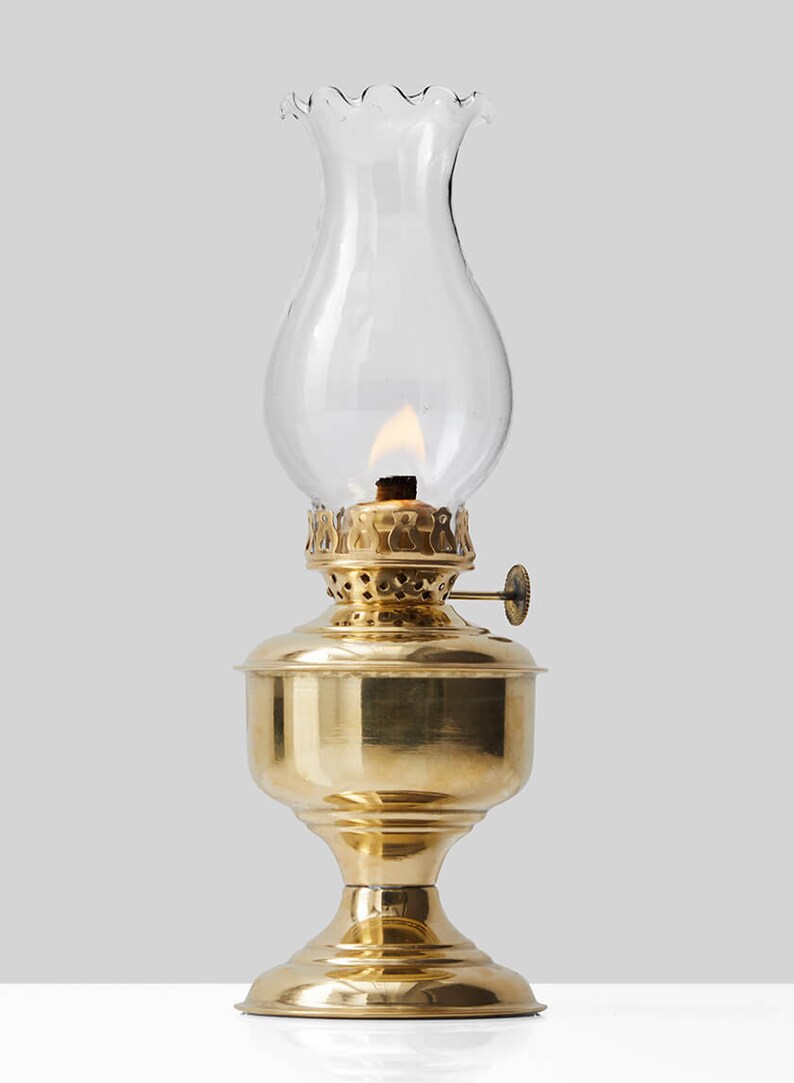 9 Brass COLONIAL Oil Lamp with GLASS Flute 19th Etsy