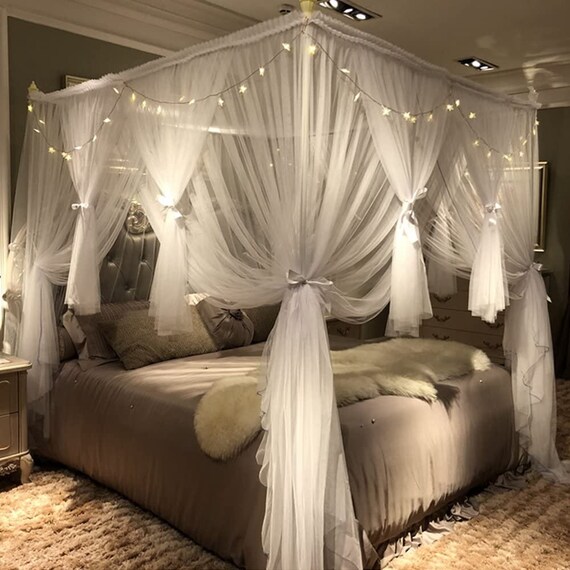 Four Post Bed Canopy Mosquito Net Tiered Curtains For Four Post Bed Canopy Mosquito Net, King Size Four Poster Bed Curtains