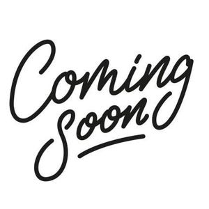 May include: Black cursive text on a white background reads "Coming Soon". The words are in a stylish, handwritten font, with the word "Coming" above "Soon". A thin line underlines "Soon".