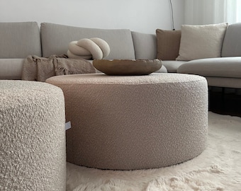 Moderner Boucle Pouf, beigefarbener gemütlicher Teddy Ottoman, Bodenkissen, Bodenkissen, Spieltisch, Wohndeko, Couchtisch, Fußhocker, Nachttisch