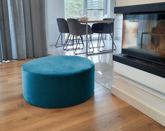 Luxurious huge pouffe, XXL velvet turquoise pastel pouf,  circle round ottoman, velour pillow floor pillow.