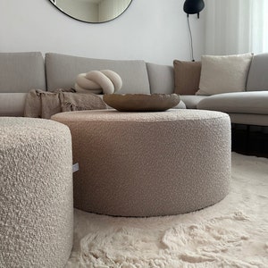 Modern boucle pouf, beige cozy teddy ottoman, floor cushion, floor pillow, gaming table, home decor, coffee table, footstool, bedsidetable