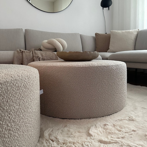 Pouf moderne en boucle, ottomane confortable en peluche beige, coussin de sol, coussin de sol, table de jeu, décoration intérieure, table basse, repose-pieds, table de chevet