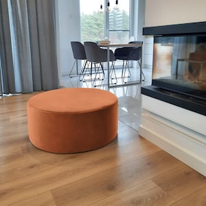 Velvet Pouf – Terracotta Big Ottoman, Circle Floor Cushion, Soft Footstool, Minimalist Home Decor, Modern Design Furniture