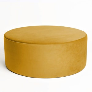 Velvet Pouf – Yellow Mustard Velvet Ottoman, Handmade Floor Cushion, Soft Footstool, Minimalist Home Decor, Modern Fabric Furniture