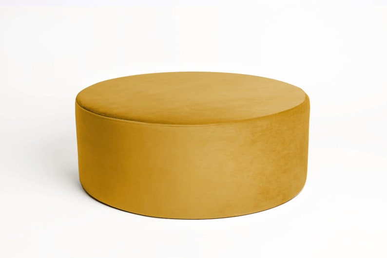 Luxurious huge pouffe, XXL velvet yellow mustard pastel pouf, circle round ottoman, velour pillow floor pillow. image 2