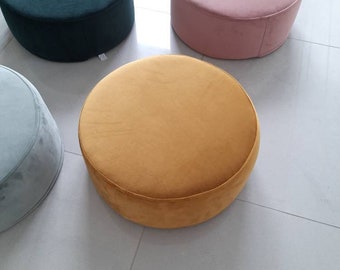 Yellow Floor pillow velvet circle pouf floor velour cushion sitting velour pillow seat chair yoga pillow meditation cushion