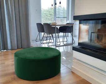 Riesen Samt Pouf, XXL Flaschengrün Pastell Pouf, Circle Round Ottoman, Velour Kissen Bodenkissen.