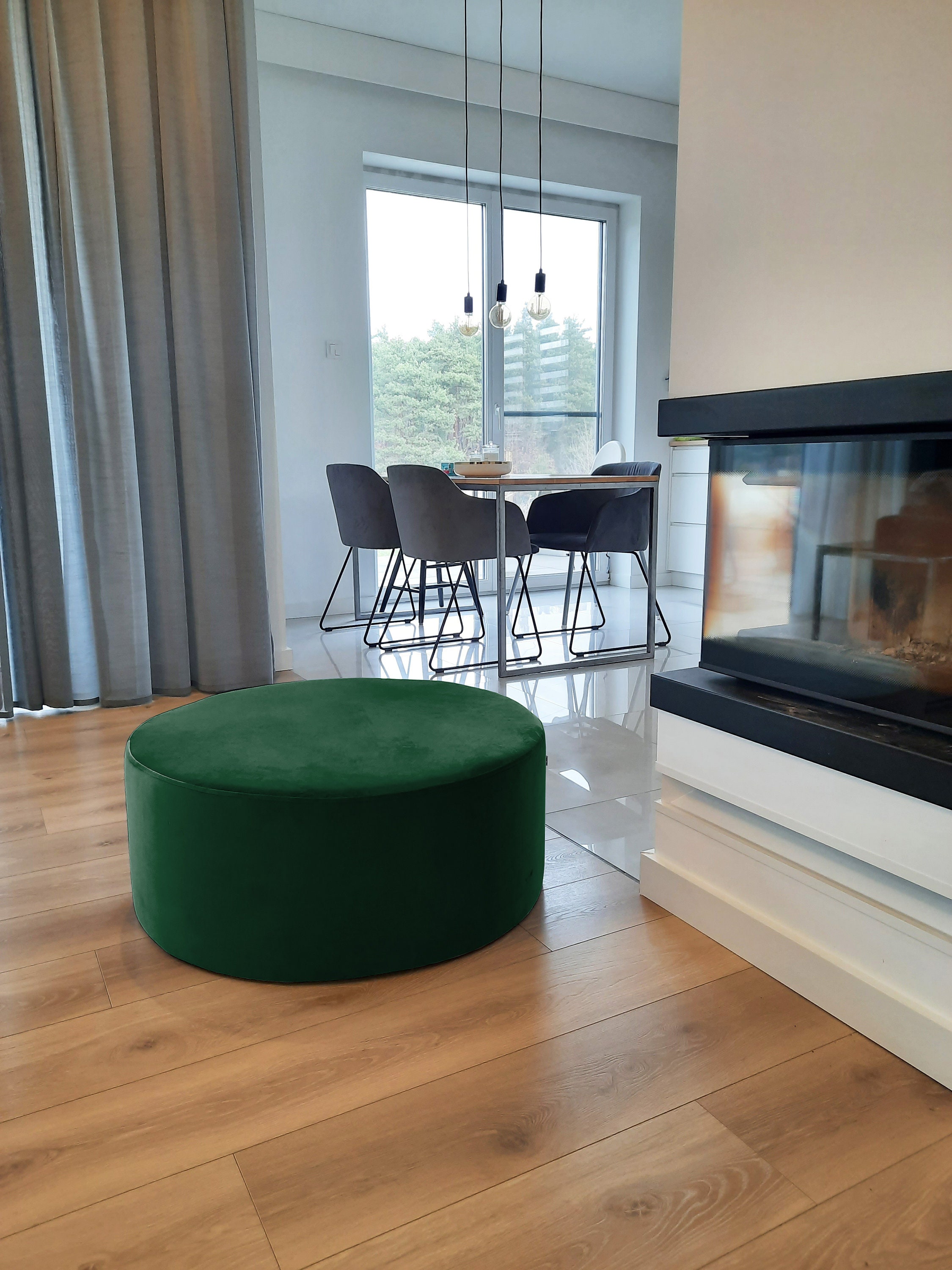 ハンドメイドベルベットプーフ：ボトルグリーンのオットマン、ミニマ