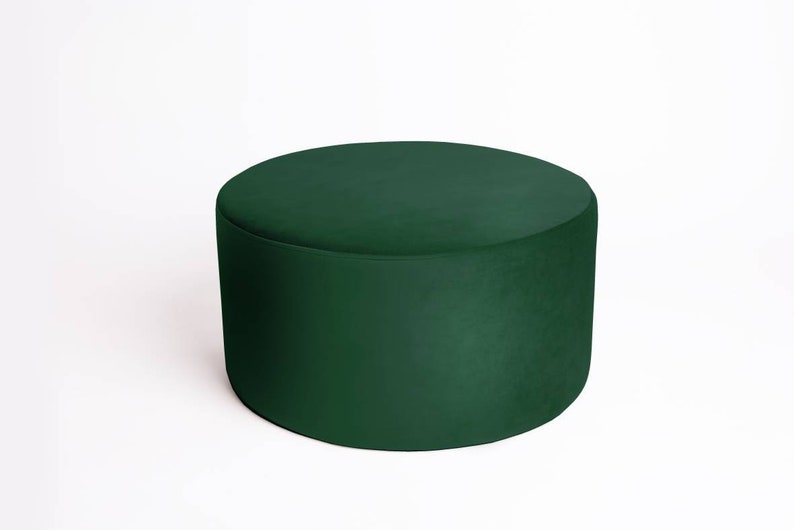 Pouf en velours vert bouteille, pouf rond rond au sol, coussin en velours, décoration d'intérieur, table basse élégante image 2