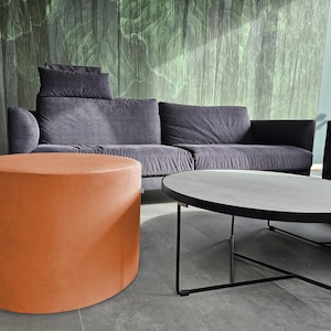 Velvet Pouf – Terracotta Velvet Ottoman, Customizable Floor Cushion, Soft Footstool, Minimalist Home Decor, Modern Fabric Furniture