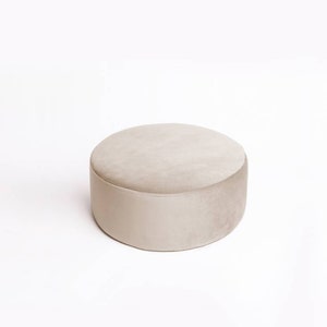 Cream velvet pouf floor pillow, circle cushion stylish sitting pillow round ottoman velour poof