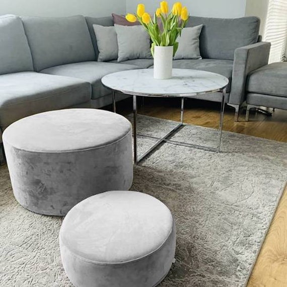 Grande POUF grigio, pouf circolare, pouf rotondo, cuscino in