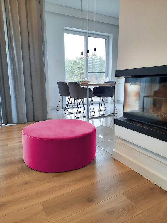 Luxurious Huge Pouffe XXL Velvet Pink Pastel Pouf Circle Round