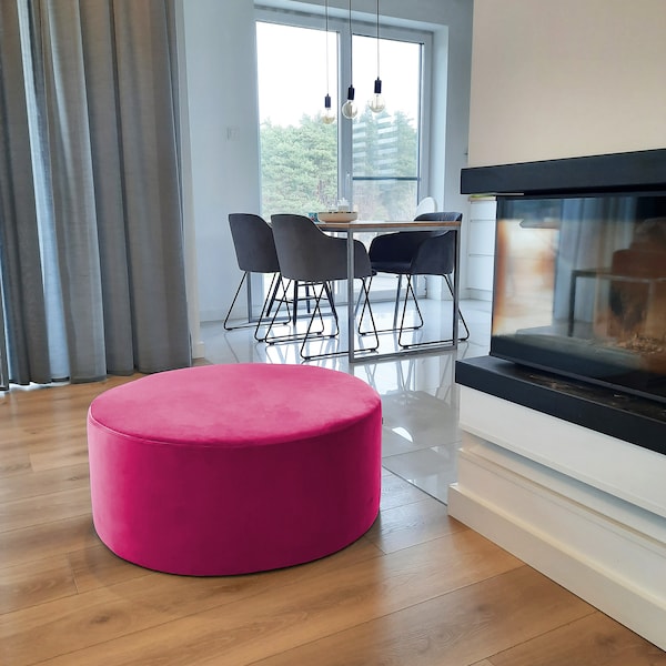 Luxurious huge pouffe, XXL velvet pink pastel pouf,  circle round ottoman, velour pillow floor pillow.