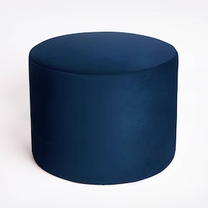 Velvet Pouf – Dark Navy Blue Velvet Ottoman, Pastel Floor Cushion, Soft Footstool, Minimalist Home Decor, Modern Velvet Furniture
