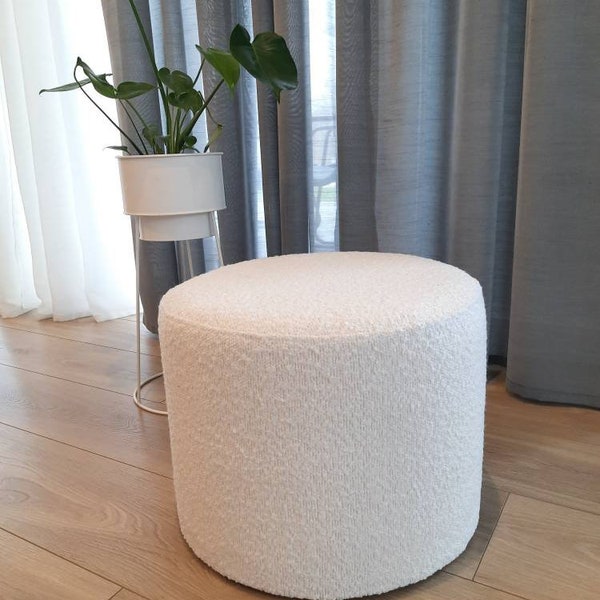 Modern boucle pouf, cozy white teddy ottoman, floor cushion, floor pillow, gaming table, home decor, coffee table, footstool, bedsidetable