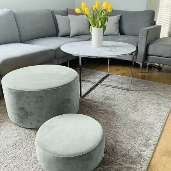 Velvet Mint Pouf Pastel LARGE Circle Round Ottoman Velour Pillow