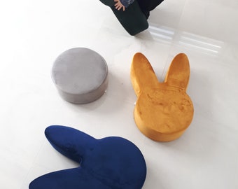 Velvet floor kids pouf rabbit pillow floor cushion seat for kids velour ottoman