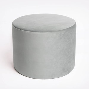 Handmade Grey Velvet Pouf: Minimalist Ottoman Footstool