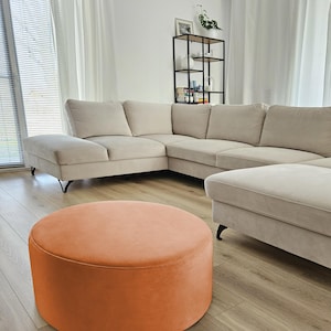 Velvet Pouf – Terracotta Velvet Ottoman, Handmade Floor Cushion, Soft Footstool, Minimalist Home Decor, Modern Velvet Furniture