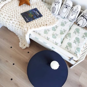 Velvet Pouf – Navy Blue Velvet Ottoman, Beige Floor Cushion, Soft Footstool, Minimalist Home Decor, Modern Velvet Furniture