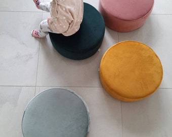 Montessori Pastel Mint velvet yoga floor pouf ottoman velour stylish floor cushion ottoman pouf meditation cushion