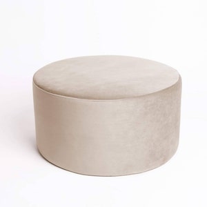 Velvet Pouf – Cream Velvet Ottoman, Beige Floor Cushion, Soft Footstool, Minimalist Home Decor, Modern Velvet Furniture