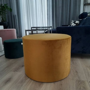Velvet Pouf – Yellow mustard Velvet Ottoman, Customizable Floor Cushion, Soft Footstool, Minimalist Home Decor, Modern Velvet Furniture