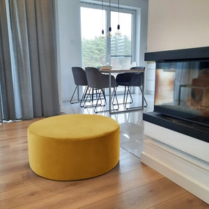 Luxurious huge pouffe, XXL velvet yellow mustard pastel pouf, circle round ottoman, velour pillow floor pillow. image 1