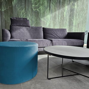 Velvet Pouf – Turquoise Velvet Ottoman, Customizable Floor Cushion, Trendy Soft Footstool, Minimalist Home Decor, Modern Velvet Furniture