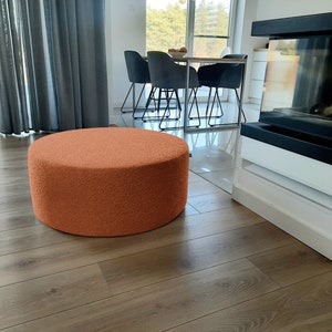 Boucle Pouf – Dark Terracotta Cozy Teddy Ottoman, Handmade Floor Cushion, Minimalist Footstool, Soft Modern Home Decor