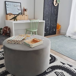 Velvet Pouf – Grey Velvet Ottoman, Handmade Floor Cushion, Soft Footstool, Minimalist Home Decor, Modern Velvet Furniture