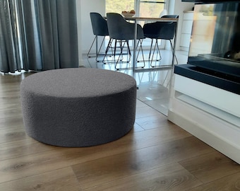 Modern boucle pouf, dark grey cozy teddy ottoman, floor cushion, floor pillow, gaming table, coffee table, footstool, bedsidetable