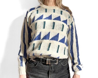Vintage Alpaca Sweater with Geometric Design,  Unisex Vintage Soft Sweater