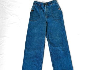 Jean vintage des années 70 taille haute de 25 po., jean style pantalon droit, fabriqué au Canada, véritable denim rare vintage des années 1970, chic par h.i.s. Marque