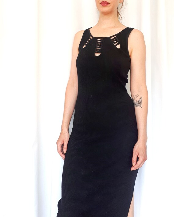 Vintage 90s Long Black Ribbed Dress 