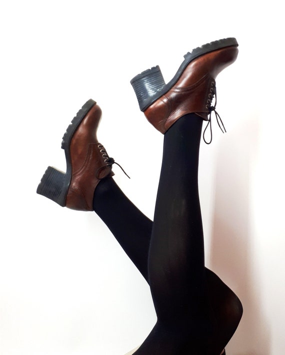 Vintage 90s Aldo Brown Leather Chunky Heeled Shoes