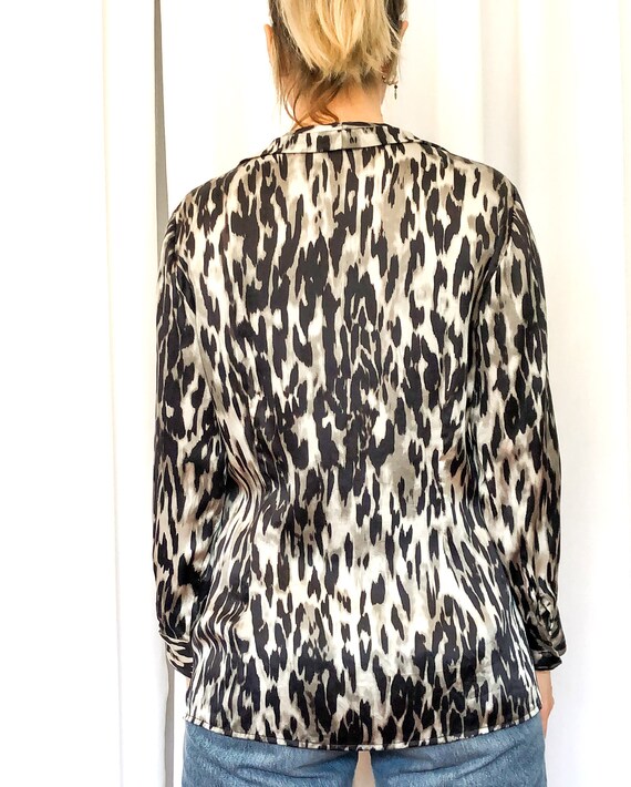 Silk Animal Print Blouse with Ruffle Neckline, An… - image 3