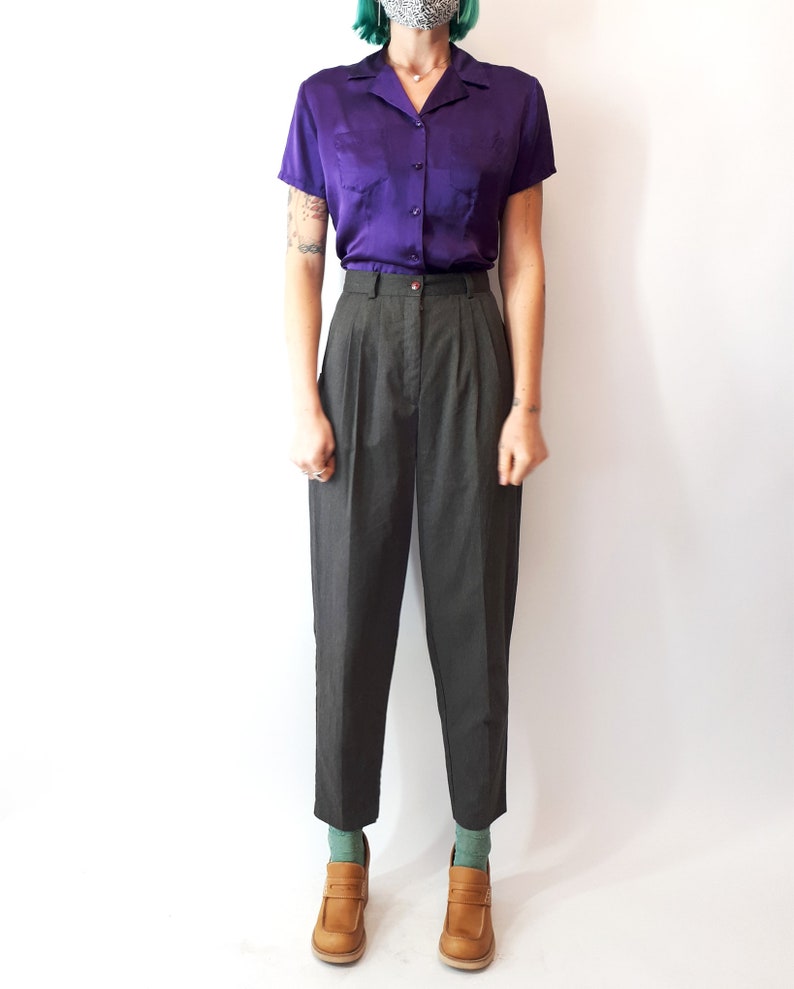 Vintage 90s Jacob Purple Silk Short Sleeve Blouse