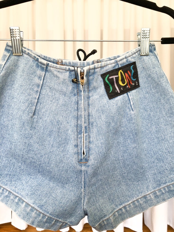 90s Vintage Short Denim Shorts by Stone Jeans, si… - image 3